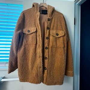 Sanctuary Teddy Fleece Hooded Jacket, size M, brown.